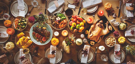 Large holiday meal on table